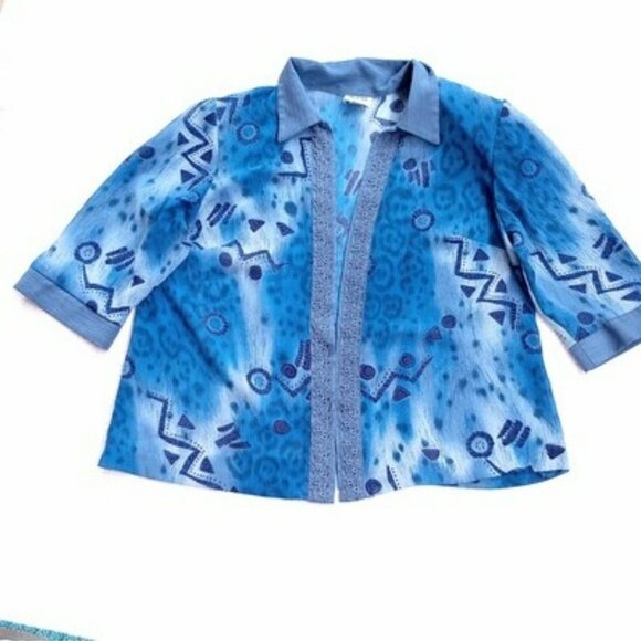 R&M Richards Petite 2-Piece Blue Dress & Jacket Set Size 16WP Abstract Pattern - Picture 5 of 16